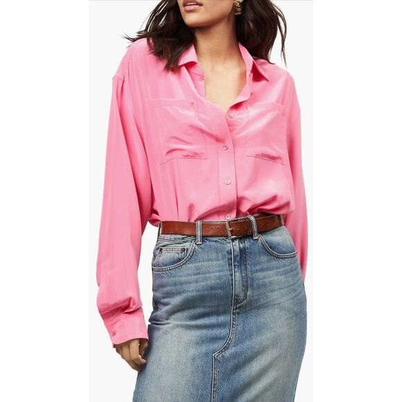 Equipment Femme OTY Oversized Silk Button Up Shirt Pink S - Picture 1 of 9